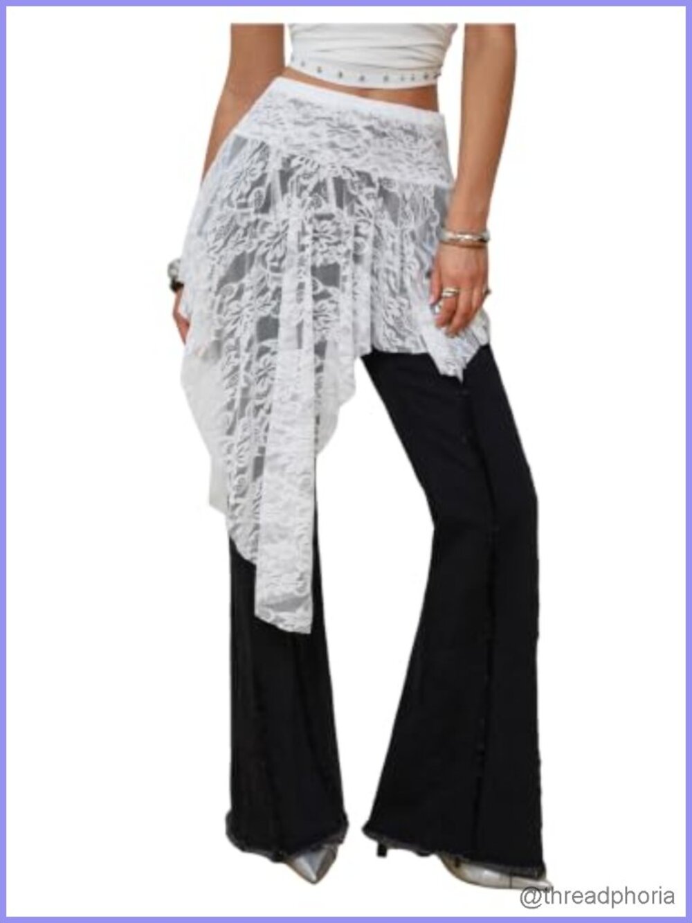 SHENHE Lace Asymmetrical Low Rise Boho Layering Skirt